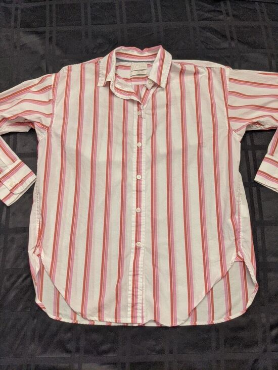 J. Crew Tops - Womens J. Crew Relaxed Fit Pink Striped Button Down Shirt Size 2 Long Sleeve
